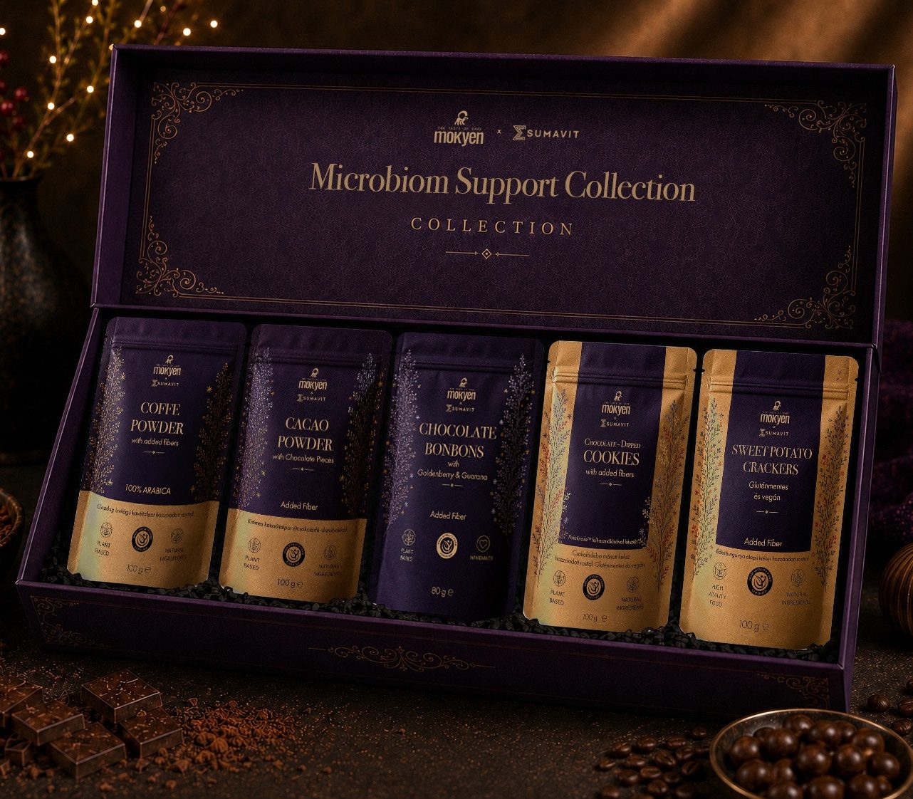 Microbiom Support Collection nyitott díszdoboz öt termékkel